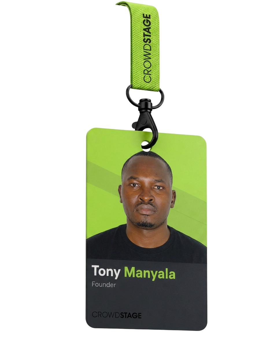 Tony Manyala, Founder of Crowdstage Office — ID badge.